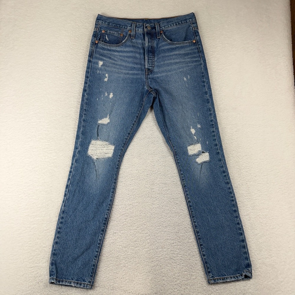 Levi's Premium 501 Skinny Jeans Men 30x30 (31.5x29.5) Blue Button Fly Distressed